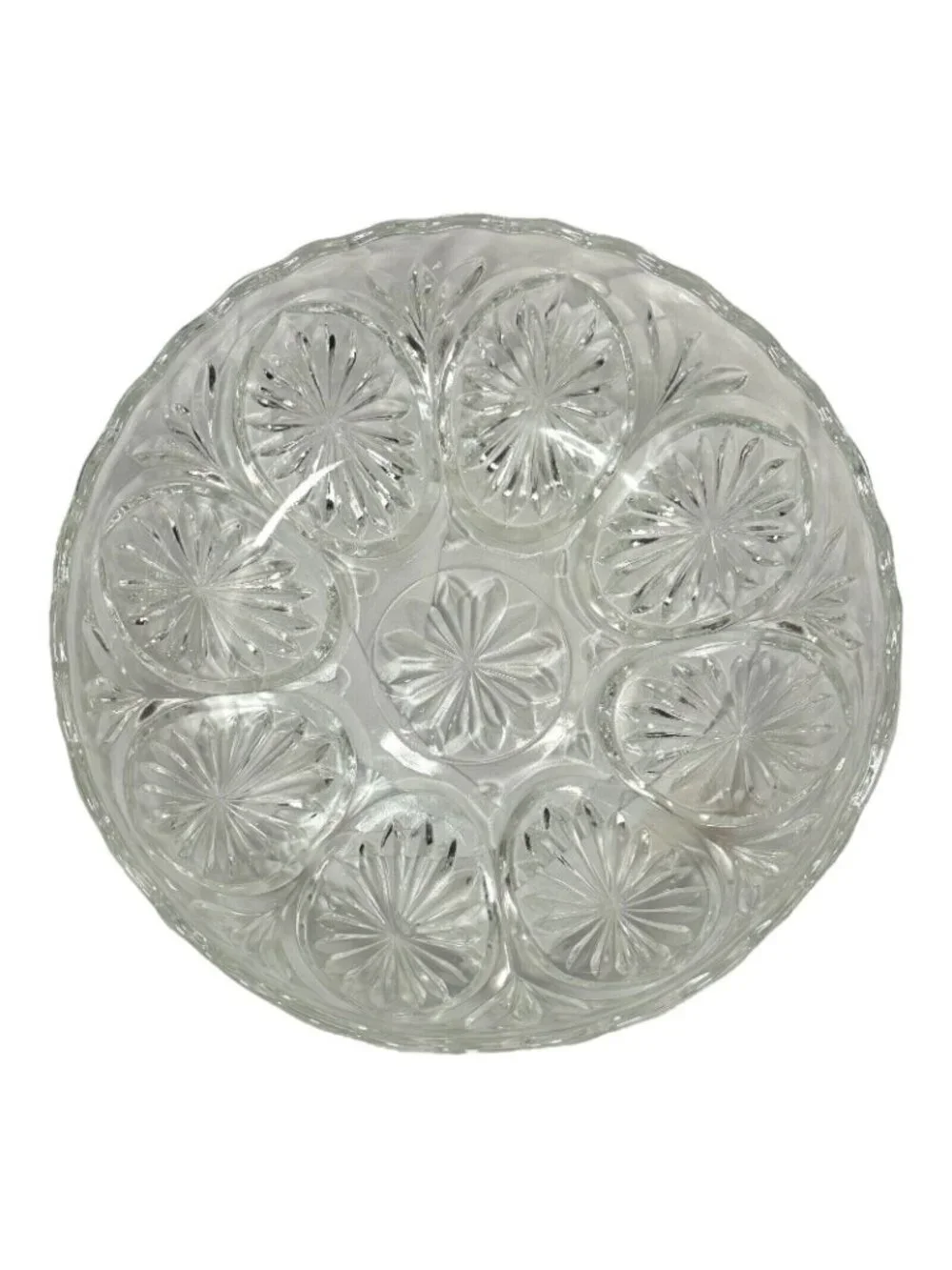 Indiana Glass Bowl Clear Pressed Starburst Pattern With Scalloped Rim 8